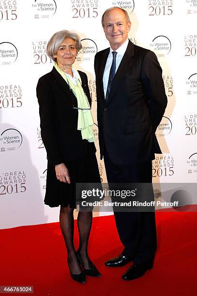 Claudie Haignere and Chairman & Chief Executive Officer of L'Oreal and Chairman of the L'Oreal Foundation Jean-Paul Agon attend the 'L'Oreal-UNESCO...