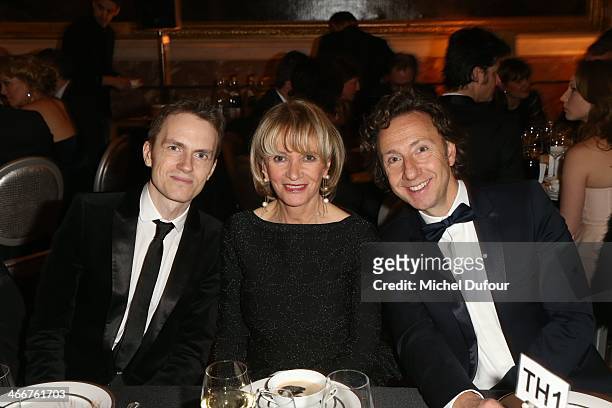 Alexandre Tharaud, Eve Ruggieri and Stephane Bern attend the David Khayat Association 'AVEC' Gala Dinner on February 3, 2014 in Versailles, France.