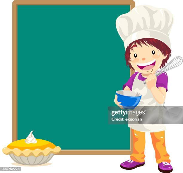 teenage boy pastry chef with menu - puff pastry stock illustrations