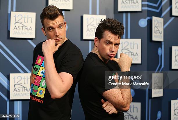 Luke Ryan and Wyatt Nixon-Lloyd pose during a media call to announce nominees and voting open of the 12th Annual ASTRA Awards at The Carriageworks on...