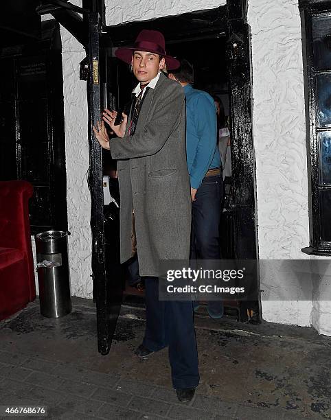 Karl Devolle leaves Scotch of St James club after attending The Voice Judge's open mic night on March 18, 2015 in London, England.