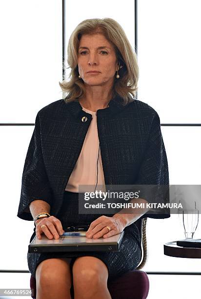 Ambassador to Japan Caroline Kennedy attends the Japan-US Joint Girls Education Event at the Iikura Guest House in Tokyo on March 19, 2015 during a...