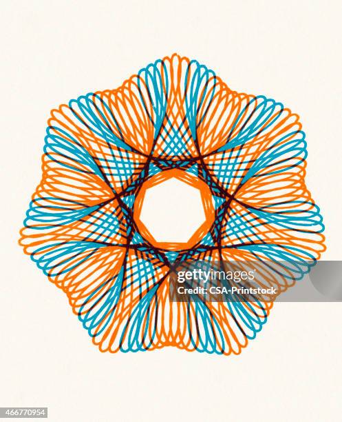 ornage and blue line design - spirograph stock illustrations