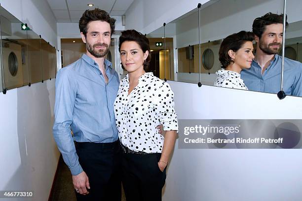 Actors Yannick Renier and Emma de Caunes present the movie "Les chateaux de sable" during the 'Vivement Dimanche' French TV Show at Pavillon Gabriel...