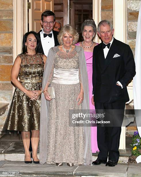 Prince Charles, Prince of Wales and Camilla, Duchess of Cornwall pose with Barbie Albritton Robert Albritton and Dr Elena Albritton as they arrive at...