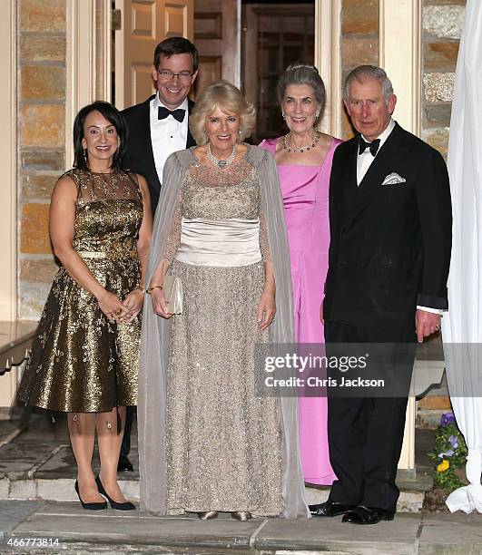 Prince Charles, Prince of Wales and Camilla, Duchess of Cornwall pose with Barbie Albritton Robert Albritton and Dr Elena Albritton as they arrive at...