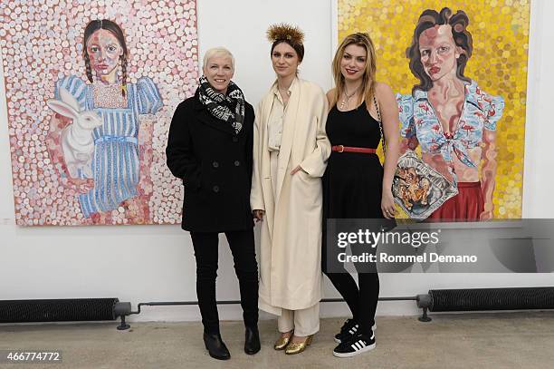 Annie Lennox, Tali Lennox, and Lola Fruchtmann attend the Tali Lennox Exhibition Opening Reception at Catherine Ahnell Gallery on March 18, 2015 in...