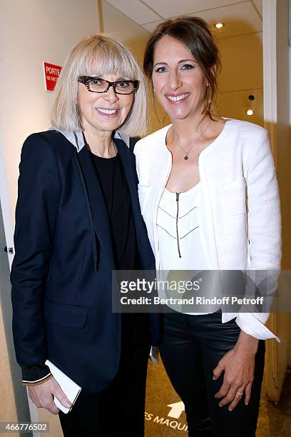 Actress Mireille Darc and Yachtswoman Maud Fontenoy attend the 'Vivement Dimanche' French TV Show at Pavillon Gabriel on March 18, 2015 in Paris,...