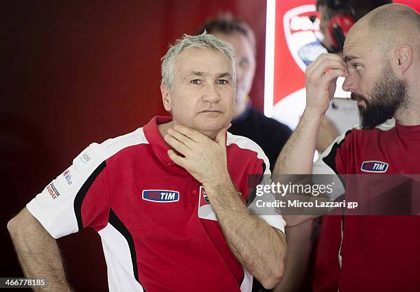 Davide Tardozzi of Italy and Ducati Team looks on during the MotoGP Tests in Sepang - Day One at Sepang Circuit on February 4, 2014 in Kuala Lumpur,...