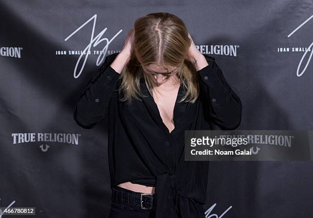 Model Lily Donaldson attends the Joan Smalls True Religion Collection launch event at Gramercy Park Hotel Rooftop on March 18, 2015 in New York City.
