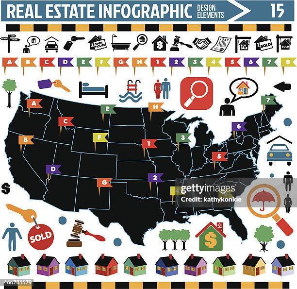 real estate infographic design elements - couple looking at map stock illustrations
