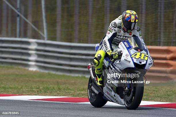 Valentino Rossi of Italy and Yamaha Factory Racing heads down a straight during the MotoGP Tests in Sepang - Day One at Sepang Circuit on February 4,...