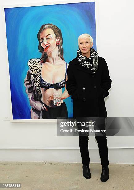 Singer Annie Lennox attends Tali Lennox Exhibition Opening Reception at Catherine Ahnell Gallery on March 18, 2015 in New York City.