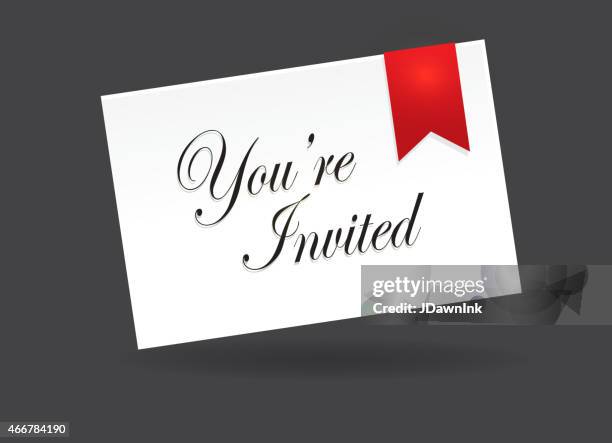 generic red ribbon tilted envelope invitation template design - envelope template stock illustrations