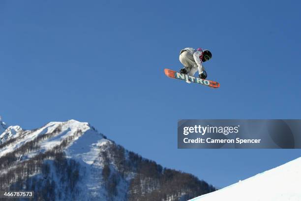 Sven Thorgren of Sweden trains during Snowboard Slopestyle practice at the Extreme Park at Rosa Khutor Mountain ahead of the Sochi 2014 Winter...