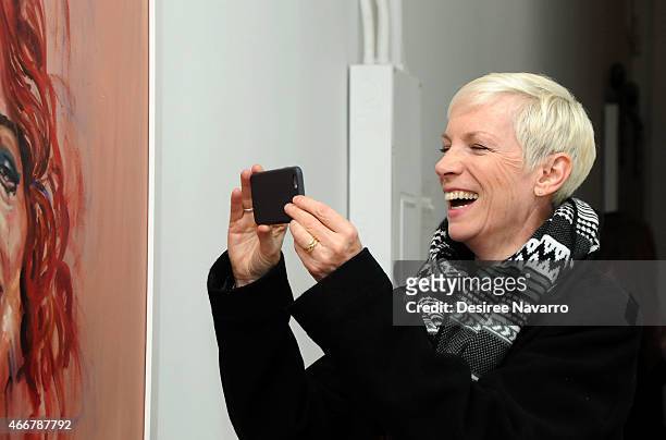 Singer Annie Lennox attends Tali Lennox Exhibition Opening Reception at Catherine Ahnell Gallery on March 18, 2015 in New York City.