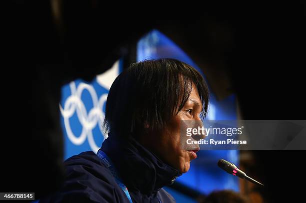 Ski Jumper Noriaki Kasai of Japan attends a press conference at Gorki Press Center ahead of the Sochi 2014 Winter Olympic on February 4, 2014 in...
