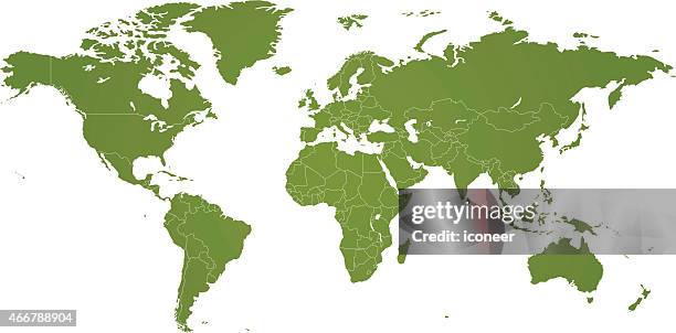 ilustrações de stock, clip art, desenhos animados e ícones de mapa do mundo verde com países em fundo branco - country