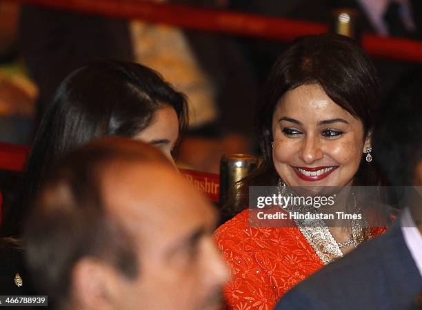 Indian cricketer Sachin Tendulkars wife Anjali attends an awards ceremony at the Presidential Palace on February 4, 2014 in New Delhi, India. Indian...