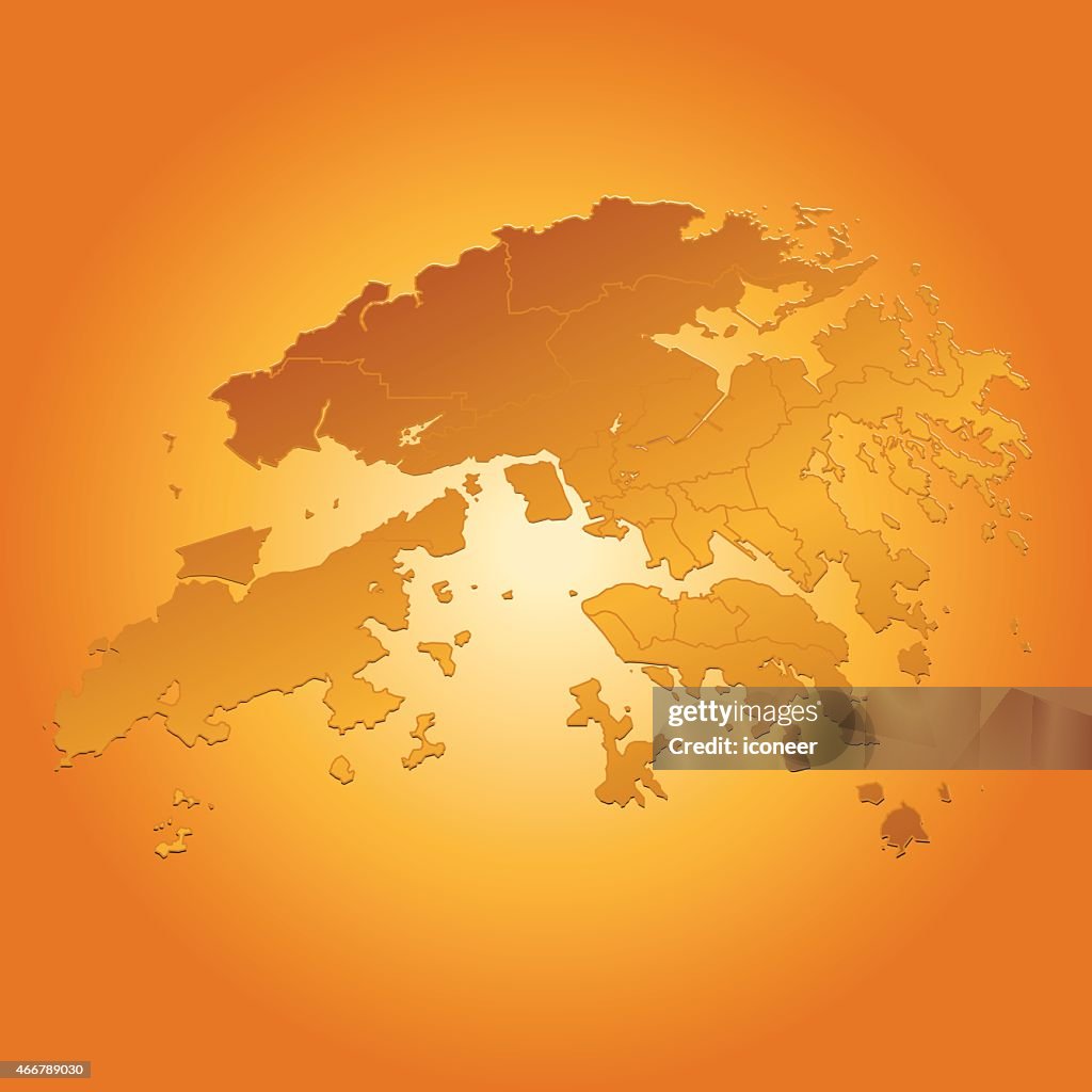 Hong Kong map on orange sunny background