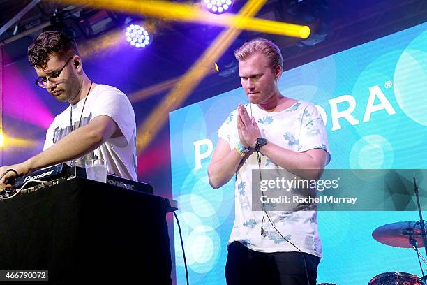 Cazzette performs onstage during the PANDORA Discovery Den SXSW on March 18, 2015 in Austin, Texas.