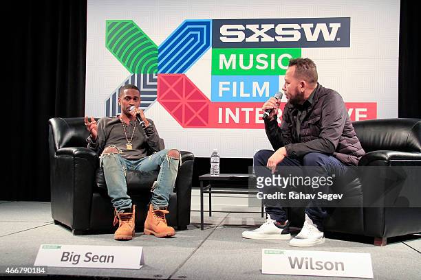 Big Sean and Elliott Wilson attend CRWN @ SXSW : A Conversation with Elliott Wilson and Big Sean for WatchLOUD.com on March 18, 2015 in Austin, Texas.
