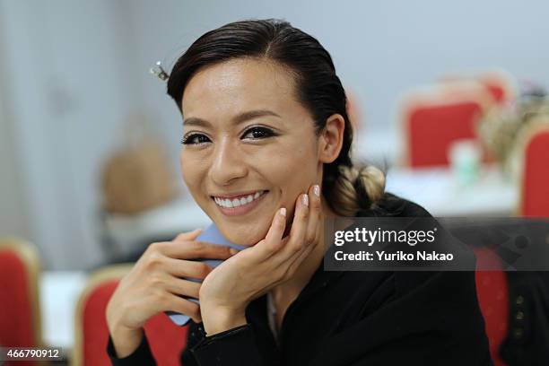 Model poses backstage prior to the JOTARO SAITO show as part of Mercedes Benz Fashion Week TOKYO 2015 A/W on March 19, 2015 in Tokyo, Japan.