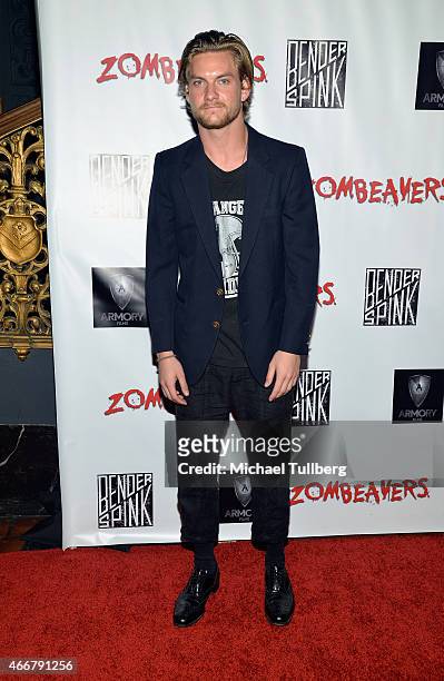 Actor Jake Weary attends the premiere of Freestyle Releasing's new film "Zombeavers" at The Theatre At The Ace Hotel on March 18, 2015 in Los...
