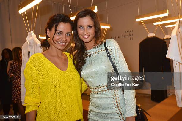 Audrey Chauveau and Miss France 2010 Malika Menard attend the Basus Cocktail at Le Perchoir on March 18, 2015 in Paris, France.