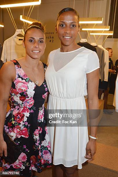 Women team players Jessica Houara and Marie Laure Delie attend the Basus Cocktail at Le Perchoir on March 18, 2015 in Paris, France.