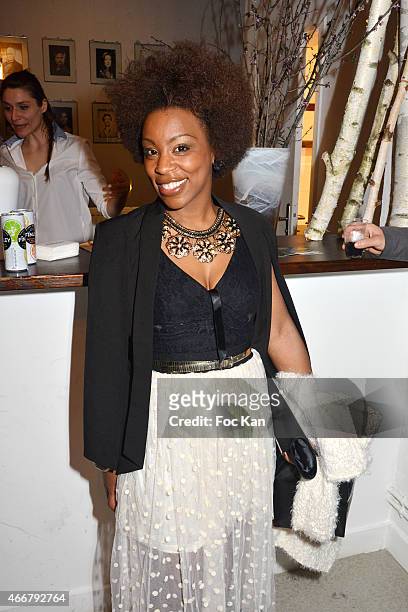 Journalist Lucie Kabile from BmodeTV attends the Basus Cocktail at Le Perchoir on March 18, 2015 in Paris, France.