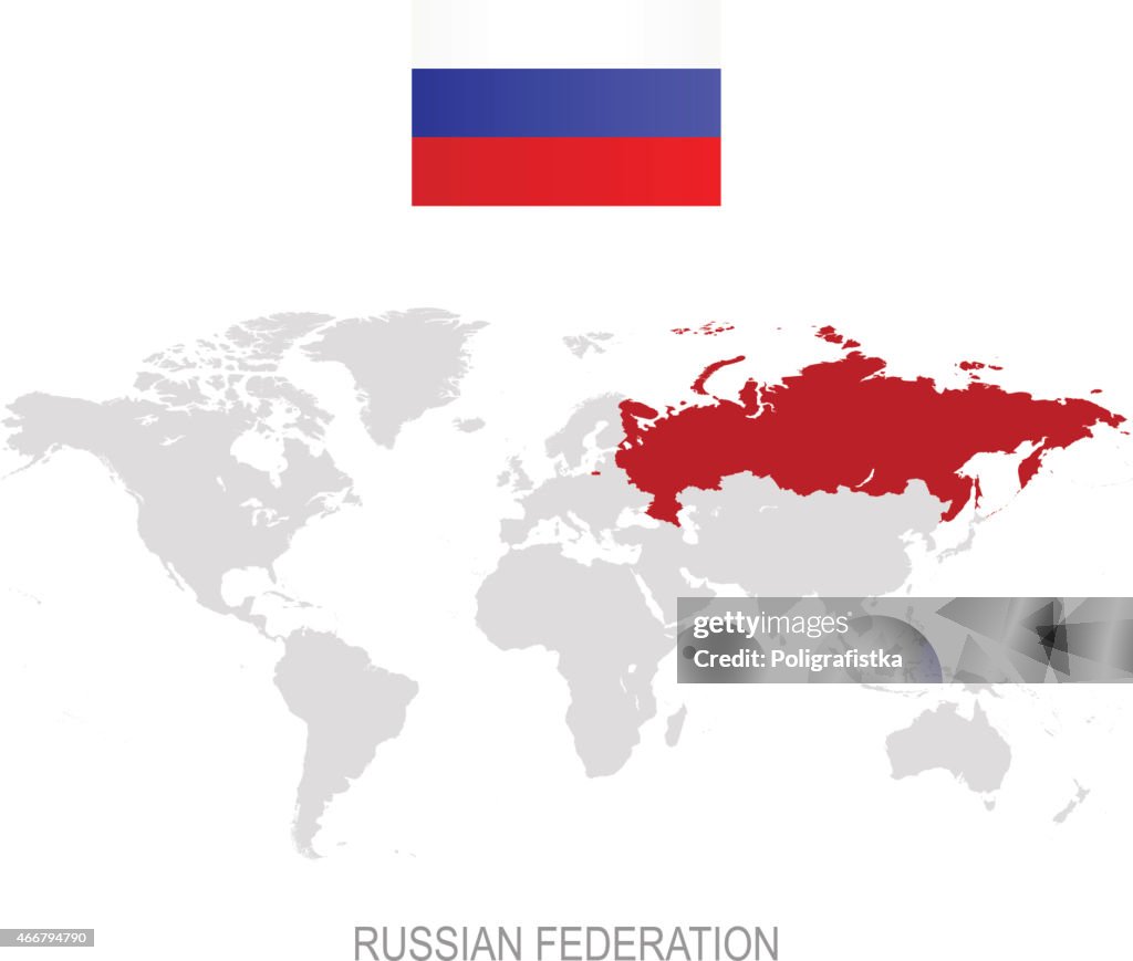 Flag Of Russia And Designation On World Map High-Res Vector Graphic - Getty  Images