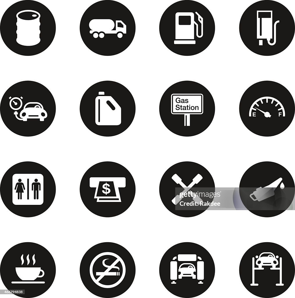 Gas Station Icons - Black Circle Series