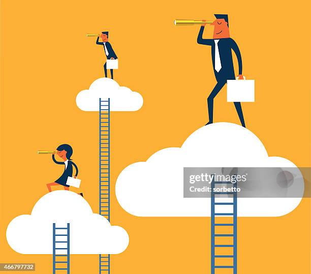 illustration of business people looking for opportunities - female rising stock illustrations