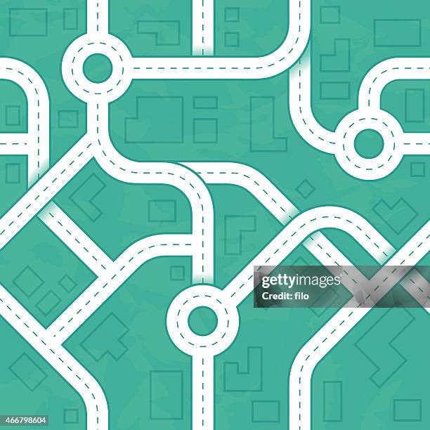 nahtlose road und die stadt im hintergrund - road intersection stock-grafiken, -clipart, -cartoons und -symbole