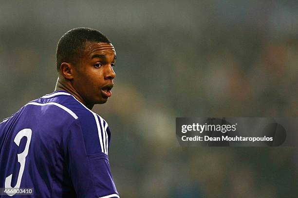 Nathan De Medina of Anderlecht looks on during the UEFA Youth League quarter final match between RSC Anderlecht and FC Porto at Constant Vanden Stock...