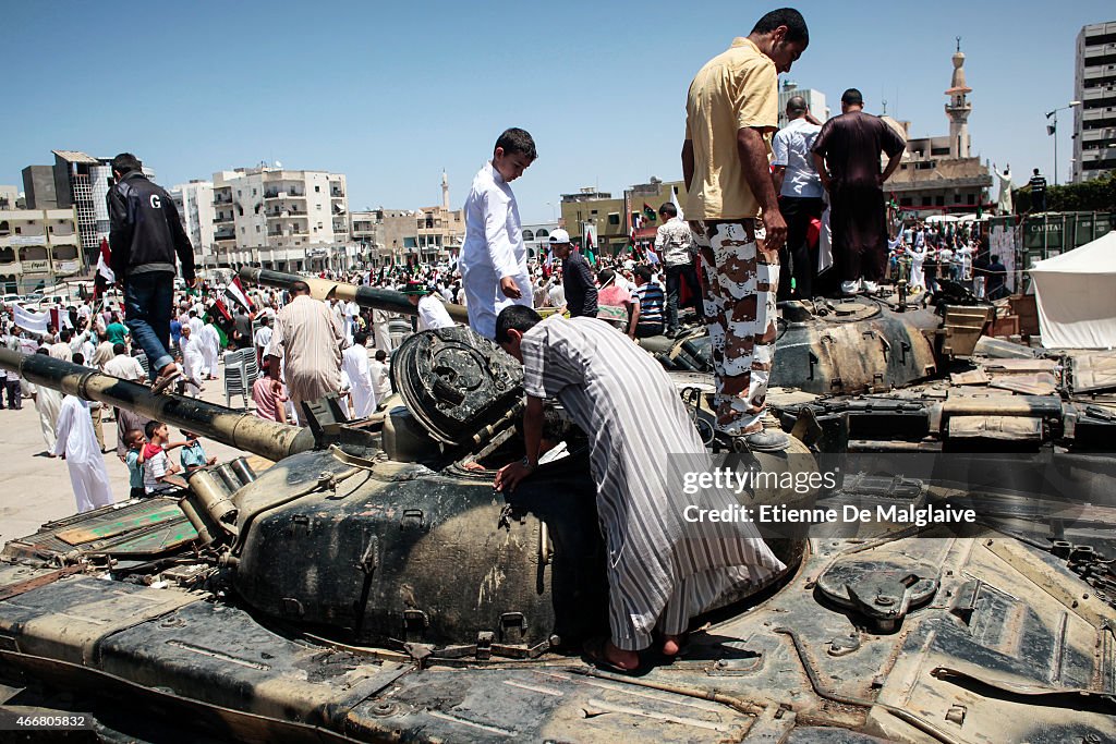 Arab Spring In 2011 Misrata inhabitants come to see an exhibition of captured tanks and ...