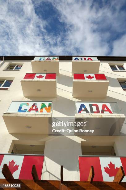 Banners hang on the Canada house ahead of the Sochi 2014 Winter Olympics at the Athletes Olympic Village on February 4, 2014 in Sochi, Russia.