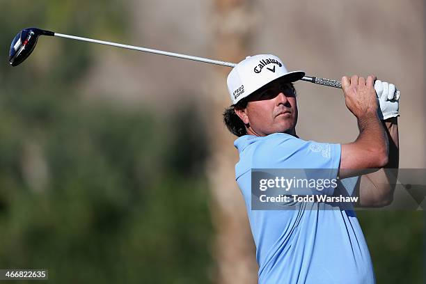 Pat Perez tees off at the eleventh hole at La Quinta Country Club Course during the first round of the Humana Challenge in partnership with the...