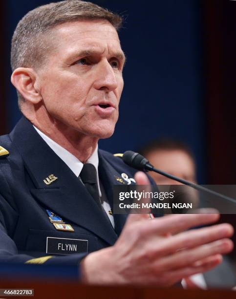 Defense Intelligence Agency Director Lieutenant General Michael Flynn testifies before the House Select Intelligence Committee on worldwide threats...