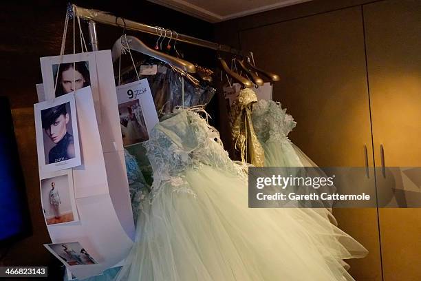 General view backstage before the Tony Yaacoub show as part of Paris Fashion Week Haute-Couture Spring/Summer 2014 at the W Hotel on January 22, 2014...