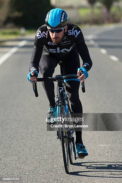 Sir Bradley Wiggins of Great Britain and Team SKY in action during a Team SKY Training Camp Media Day on February 4, 2014 in Mallorca, Spain.