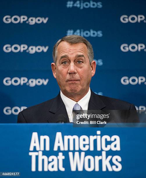 Speaker of the House John Boehner, R-Ohio, addresses the media following the House Republican Conference meeting in the basement of the Capitol on...