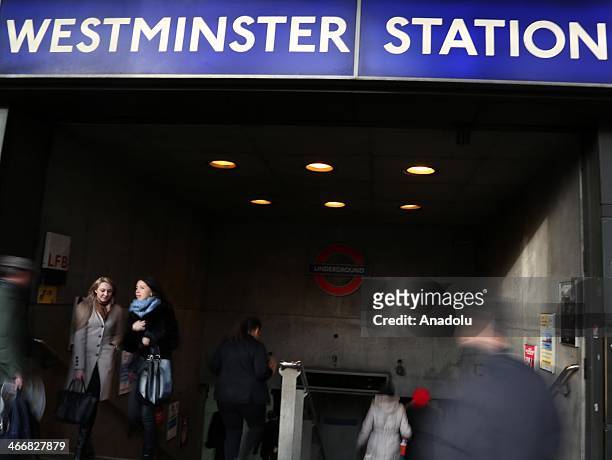 London underground sign is seen at Westminster underground station in London on February 3, 2014. Members of the Rail Maritime Transport Workers...