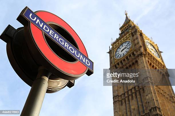 London underground sign is seen in London on February 3, 2014. Members of the Rail Maritime Transport Workers Union and The Transport Salaried Staffs...