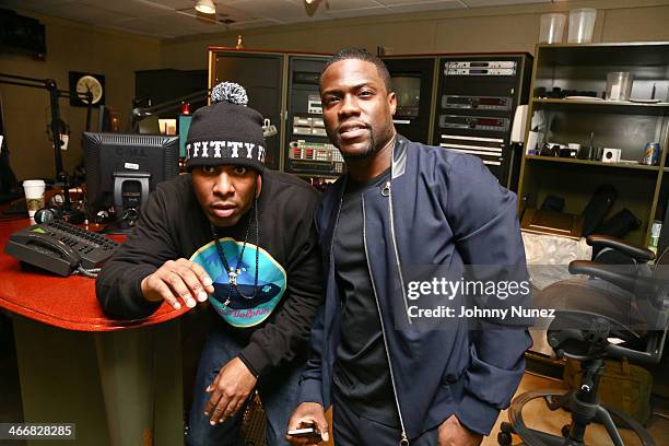 Whoo Kid and Kevin Hart invade "The Whoolywood Shuffle" at SiriusXM Studios on February 4, 2014 in New York City.