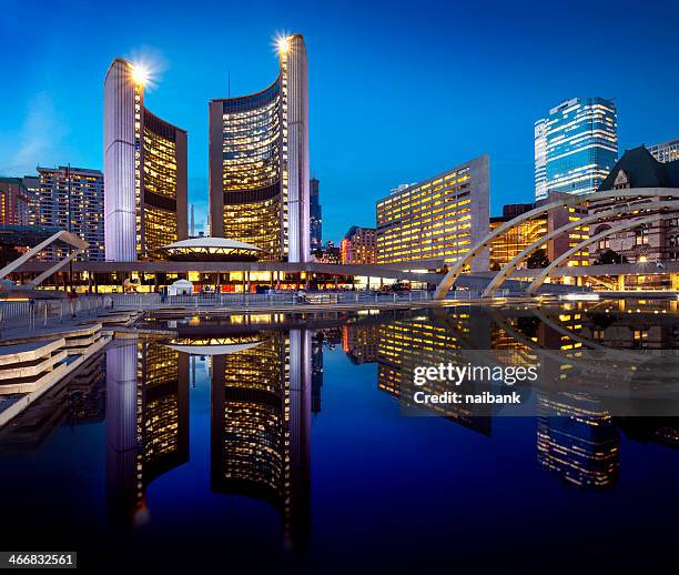 toronto city hall and its reflection - toronto waterfront stock pictures, royalty-free photos & images
