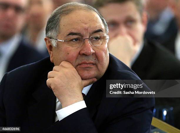 Russian billionaire and businessman Alisher Usmanov the congress of Russian Union of Industrialists and Entrepreneurs on March 19, 2015 in Moscow,...