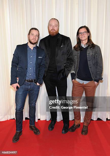 Andrew Kekewich, Edwin Huizinga and Simon Walker of Wooden Sky attend the 2014 Juno Awards Nominee Press Conference at The Design Exchange on...