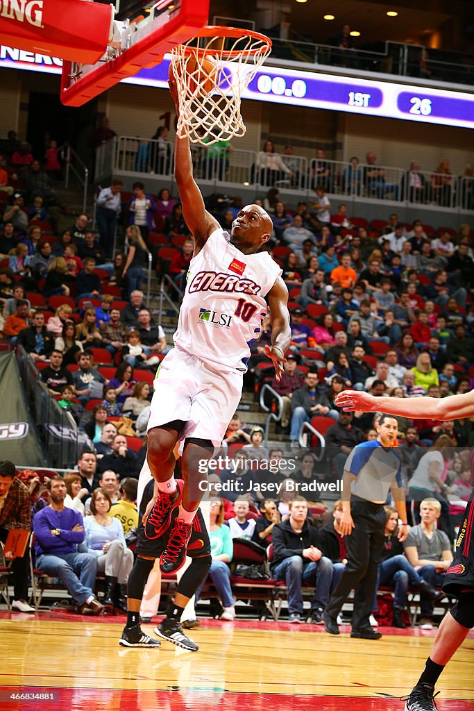 Curtis Stinson of the Iowa Energy slides in for a layup just after ...